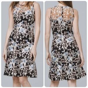 WHBM Embroidered Illusion Neck Fit Flare Sleeveless Dress Women's Size 12 NEW